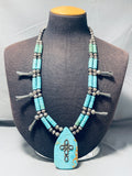 Jaw Dropping Vintage Native American Navajo Turquoise Sterling Silver Cross Necklace-Nativo Arts