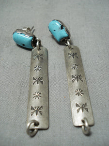 Important Peshlakai (d.) Vintage Native American Navajo Turquoise Sterling Silver Earrings-Nativo Arts