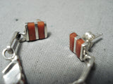 Native American Superb Zuni Signed Coral Sterling Silver Spiral Earrings-Nativo Arts