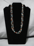 Rare Double Strand Vintage Native American Navajo Turquoise Coral Sterling Silver Necklace-Nativo Arts