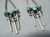 Fabulous Vintage Native American Navajo Green Blue Turquoise Sterling Silver Earrings Old-Nativo Arts