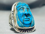 Native American Completely Hand Carved Turquoise Sterling Silver Chief Ring-Nativo Arts