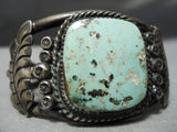 Museum Vintage Native American Navajo Squared Green Turquoise Sterling Silver Bracelet Old-Nativo Arts