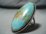 Enormous Vintage Native American Navajo Pilot Mountain Turquoise Sterling Silver Ring Old-Nativo Arts