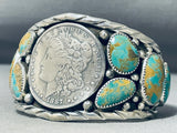 Superior Vintage San Felipe Signed Royston Turquoise Silver Dollar Bracelet-Nativo Arts