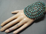 Colossal Native American Navajo Green Turquoise Cluster Sterling Silver Bracelet-Nativo Arts