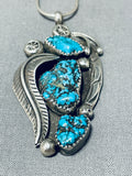 Spectacular Vintage Native American Navajo 3 Old Kingman Turquoise Sterling Silver Necklace-Nativo Arts
