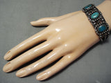 Early 1900's Vintage Native American Navajo Blue Gem Turquoise Sterling Silver Bracelet Old-Nativo Arts