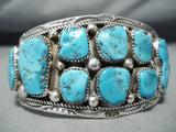 Huge Chunky Nugget Turquoise Vintage Native American Navajo Sterling Silver Bracelet-Nativo Arts