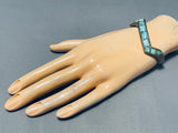 Breathtaking Vintage Native American Navajo Inlay Turquoise Sterling Silver Zigzag Bracelet-Nativo Arts