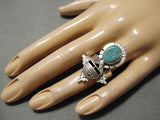 Detailed!! Vintage Native American Navajo Green Turquoise Sterling Silver Kachina Ring-Nativo Arts