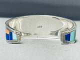 Thicker Native American Zuni Turquoise Sterling Silver Inlay Bracelet-Nativo Arts