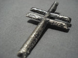 Amazing Vintage Native American Navajo Textured Cross Sterling Silver Pendant For Necklace-Nativo Arts