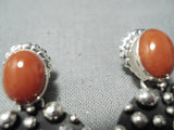 Outstanding Navajo Coral Sterling Silver Earrings Native American-Nativo Arts