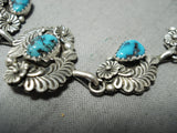 Signed Vintage Native American Navajo Floral Garden Sterling Silver Turquoise Link Bracelet-Nativo Arts