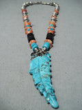 Eye-catching Vintage Native American Navajo Turquoise Sterling Silver Necklace Old-Nativo Arts