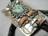 Native American Tremendous Vintage Zuni Turquoise Sterling Silver Bolo Old-Nativo Arts