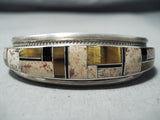 Impressive Zuni Native American Inlay Tiger Eye Jet Sterling Silver Bracelet-Nativo Arts