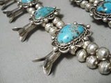Huge Authentic Vintage Native American Navajo Turquoise Sterling Silver Squash Blossom Necklace-Nativo Arts