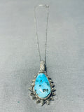 Johnny Clark Vintage Native American Zuni Morenci Turquoise Sterling Silver Necklace-Nativo Arts