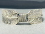 Completely Hand Tooled Vintage Native American Navajo Sterling Silver Feather Bracelet-Nativo Arts
