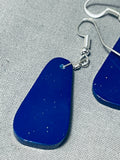 Native American Beautifil Midnight Lapis Navajo Sterling Silver Earrings-Nativo Arts