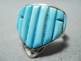 Signed Vintage Native American Navajo Handcarved Turquoise Sterling Silver Ring-Nativo Arts
