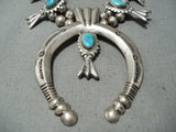 Superior Vintage Native American Navajo Morenci Turquoise Sterling Silver Squashblossom Necklace-Nativo Arts