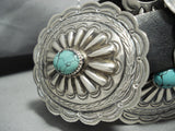 Hand Tooled Vintage Native American Navajo Spiderweb Turquoise Sterling Silver Concho Belt-Nativo Arts