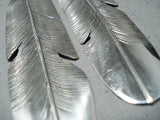 Very Long Navajo Native American Sterling Silver Feather Earrings-Nativo Arts