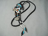 One Of The Biggest Best Vintage Native American Zuni Turquoise Sterling Silver Bolo Tie-Nativo Arts
