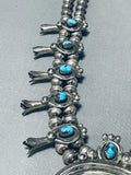 Real Bisbee Turquoise Vintage Native American Navajo Sterling Silver Squash Blossom Necklace-Nativo Arts