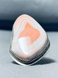 Native American Tom Willeto Pink Conch Shell Sterling Silver Ring-Nativo Arts