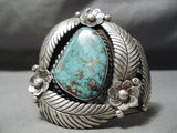 One Of The Best Vintage Native American Navajo Royston Turquoise Sterling Silver Leaf Bracelet-Nativo Arts