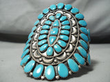 One Of The Best Vintage Native American Navajo Blue Gem Turquoise Sterling Silver Bracelet-Nativo Arts
