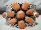 One Of The Biggest Chunkiest Native American Navajo Coral Sterling Silver Bracelet-Nativo Arts
