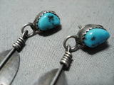 Custom Vintage Native American Navajo Sleeping Beauty Turquoise Sterling Silver Feather Earrings-Nativo Arts