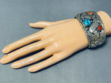 Al Chee Vintage Native American Navajo Eagle Turquoise Sterling Silver Bracelet-Nativo Arts