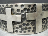 Heavy Christian Cross Native American Zuni Sterling Silver Bracelet-Nativo Arts