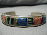 Extremely Thick Heavy!! Vintage Native American Navajo Inlay Turquoise Sterling Silver Bracelet-Nativo Arts