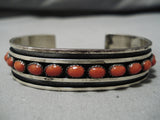 Stunning!! Vintage Native American Navajo Domed Coral Sterling Silver Bracelet Old-Nativo Arts
