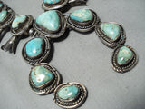 Heavy Vintage Native American Navajo Green Turquoise Sterling Silver Squash Blossom Necklace-Nativo Arts