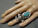Detailed!! Native American Navajo Kachina Royston Turquoise Sterling Silver Ring-Nativo Arts