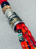 Authentic Singer Coral Native American Navajo Sterling Silver Turquoise Necklace-Nativo Arts