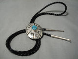 Authentic Vintage Native American Navajo Thomas Singer Turquoise Sterling Silver Bolo Tie-Nativo Arts
