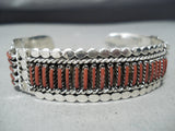 Amazing Zuni Native American Coral Needlepoint Sterling Silver Bracelet-Nativo Arts