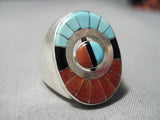 Important Inlay Master Native American Zuni Turquoise Coral Sterling Silver Ring-Nativo Arts