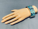 One Of The Most Unique Vintage Native American Navajo Turquoise Inlay Sterling Silver Bracelet-Nativo Arts