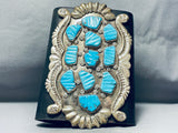 Native American 148 Grams Vintage Zuni Hand Carved Turquoise Sterling Silver Ketoh Bracelet-Nativo Arts
