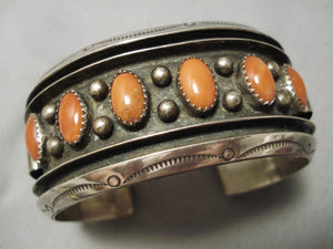 Incredible Alice Sam Vintage Native American Navajo Domed Coral Sterling Silver Bracelet-Nativo Arts